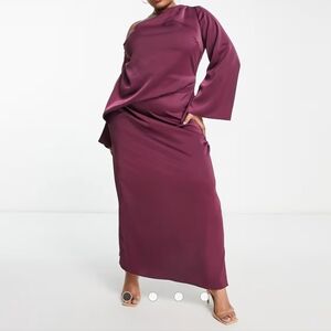 ASOS DESIGN Curve off shoulder satin maxi dress